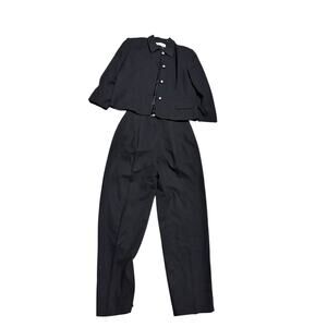 Valerie Stevens Black Suit Jacket and Pants Suit Set Size 12/14 100% Wool